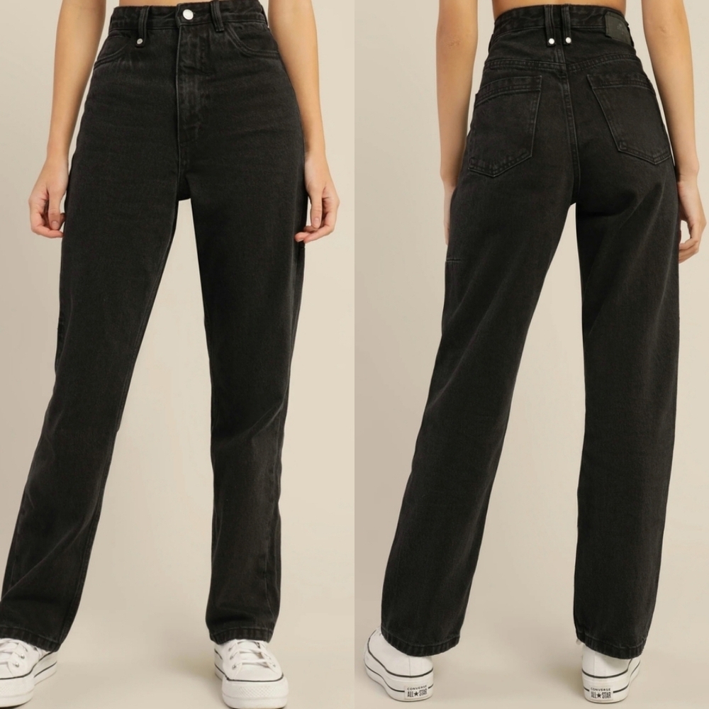 Thrills New Pulp Black High Waisted Straight Leg Black Rinse Jeans US Size 10